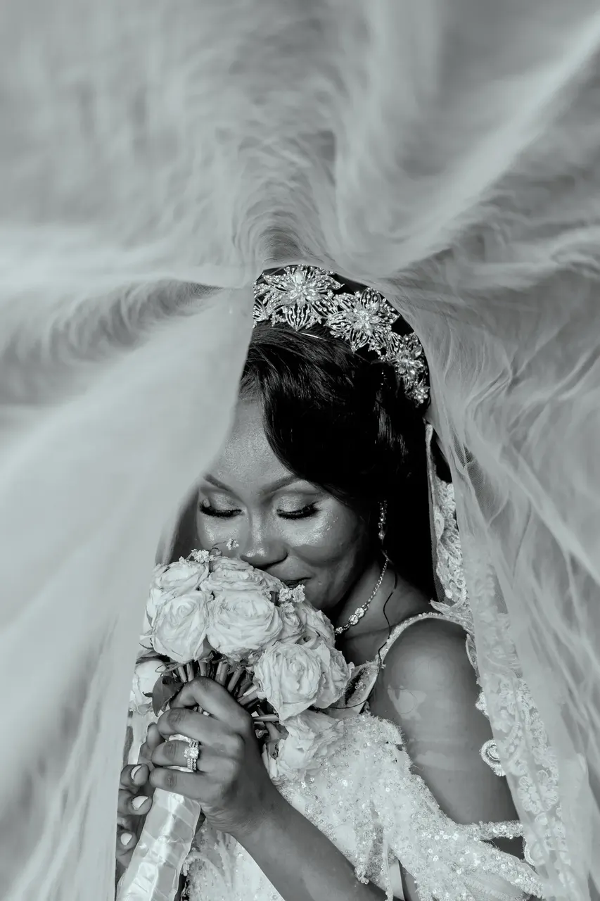 Black and white bridal portrait by a Mombasa wedding photographer