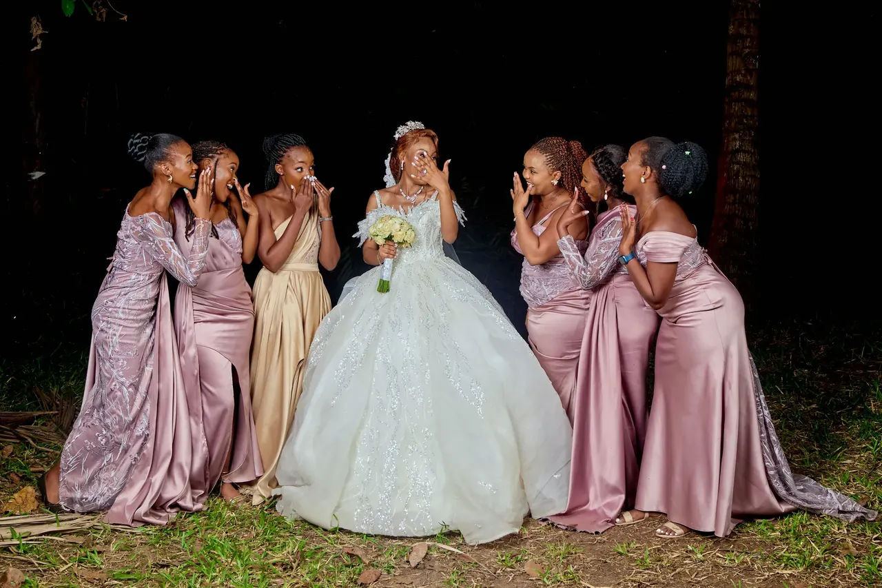 Bride and bridesmaids at a night wedding in Mombasa